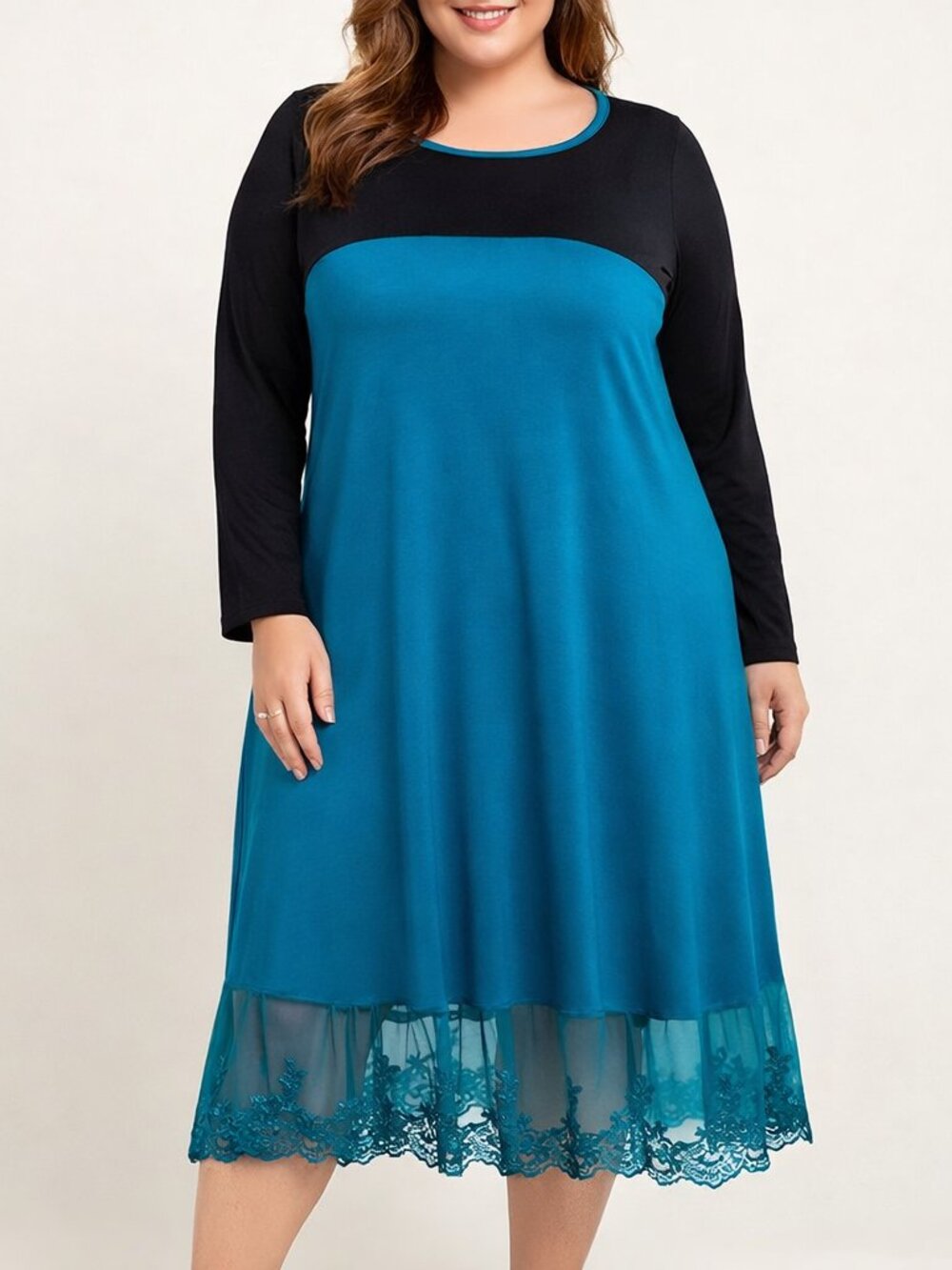 Celeste 1X O’ Neck Ruffle Hem 3/4 Sleeve Teal Soft & Lightweight MId-Maxi Dress